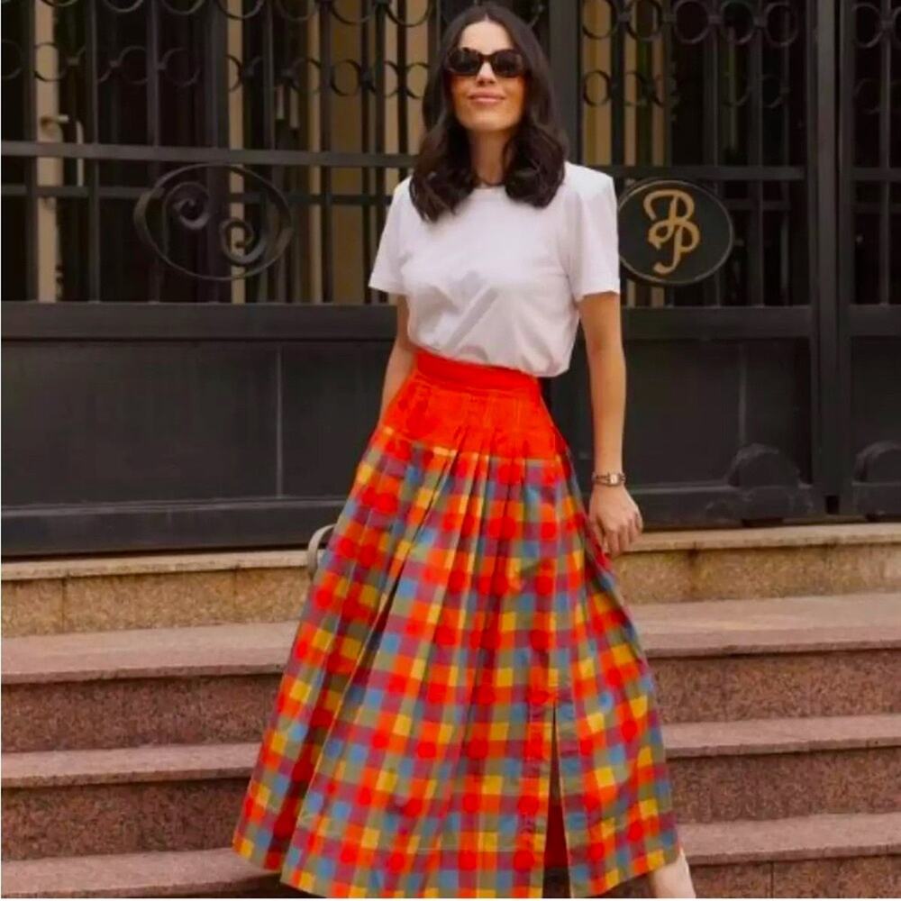Tory Burch Colorful Veronica Plaid Pleated Multi Skirt 12